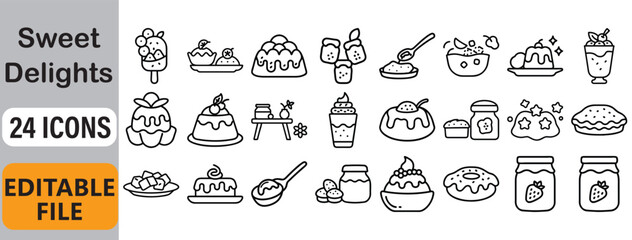Collection of delightful icon designs showcasing various sweet treats and desserts for design projects