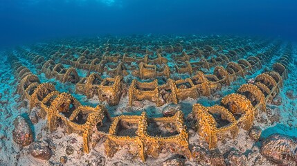Obraz premium Submerged structures on a sandy seabed.