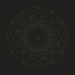 Intricate Green Geometric Mandala Design on Black Background – Symmetrical Sacred Art Pattern for Meditation, Mindfulness, and Spiritual Decor