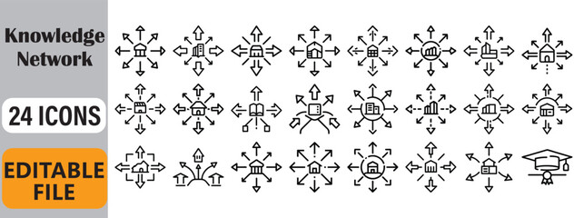 Collection of twenty four knowledge network icons editable for business and education designs