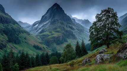 Dramatic scottish highlands clouds enveloping majestic mountain peaks in nature photography