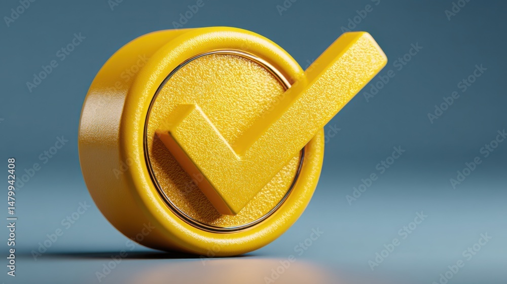 Poster bright yellow tape with a tick symbol signifying confirmation and mutual understanding in communicat