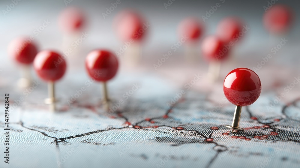 Aufkleber a bunch of red pins gathered together illustrating connection between objectives and execution in pl