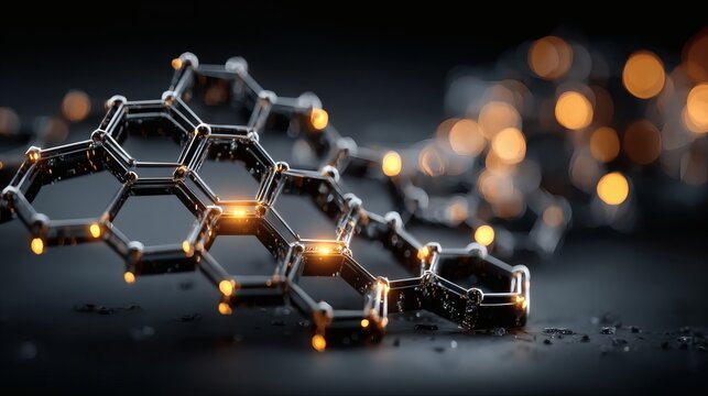 Sharp luminous lines and glowing hexes illustrating a digital blueprint on a metallic blue background 