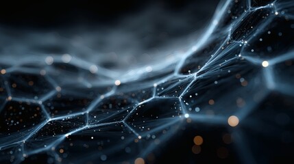 Sci-fi tech scene with electric blue energy paths and scattered floating hex shapes on a seamless gradient 