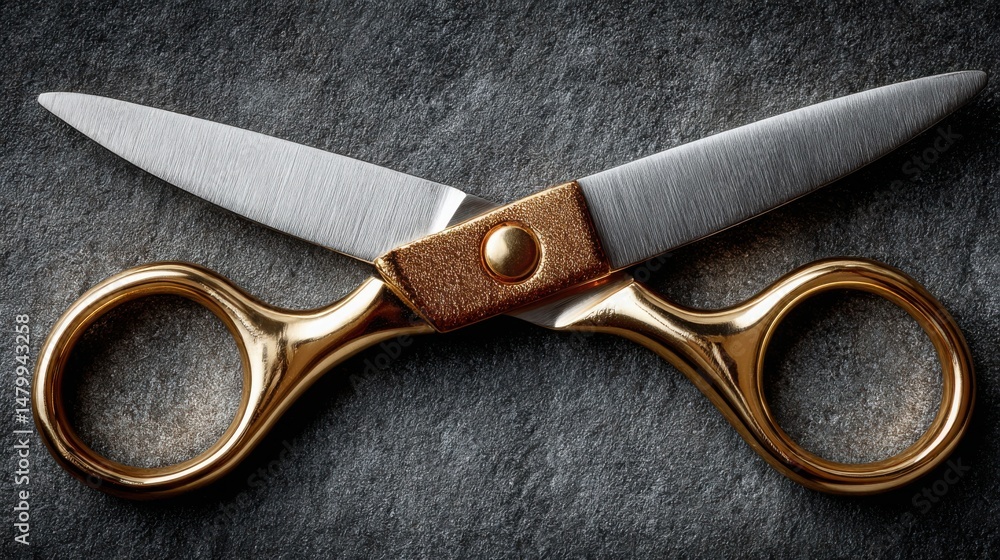 Aufkleber pair of scissors resting on a table representing the concept of cutting waste to stop unnecessary ef