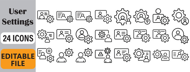 User settings interface icons collection for profile management and configuration
