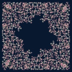 Watercolor flowers pattern blue scarf design seamless roses