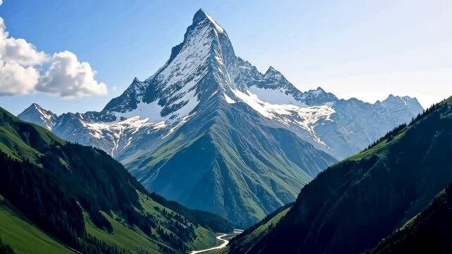 Mount ushba dominating the landscape of svaneti region in georgia