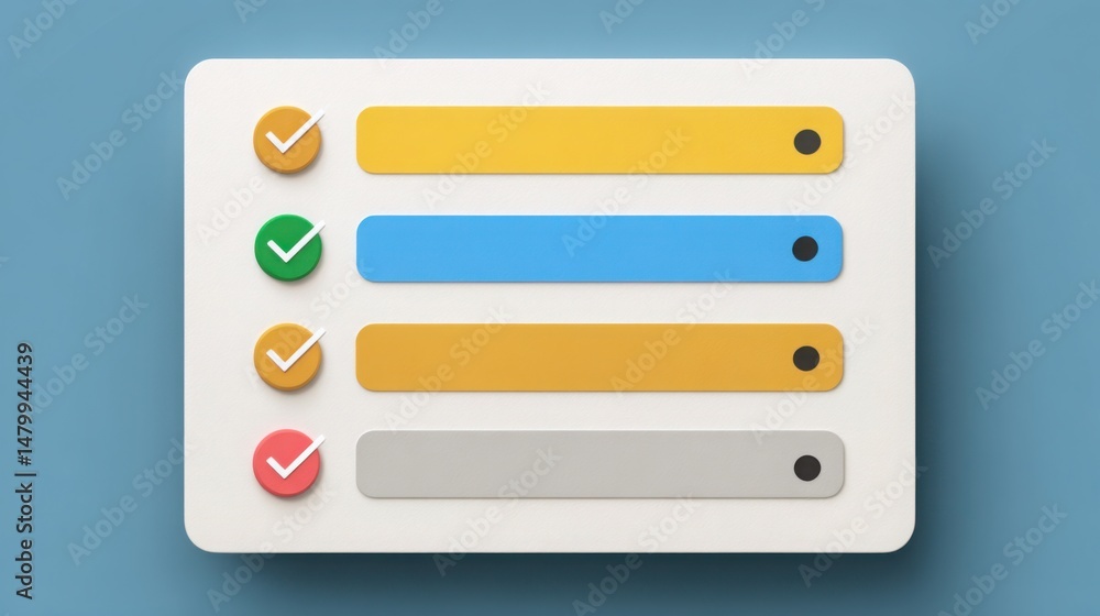 Poster white button featuring a check mark indicating approval and completion of tasks with clear timelines