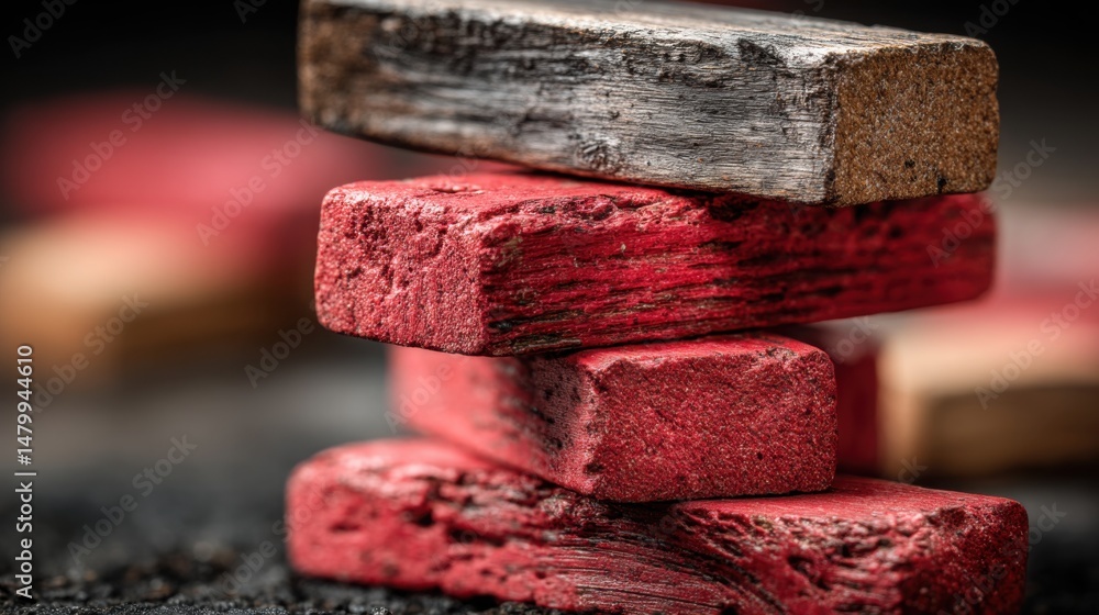 Poster a stack of red bricks depicting the icon concept of calming resolution to defuse blockers in workflo