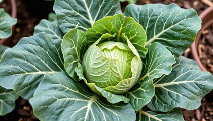 Obraz premium a large cabbage plant with robust green leaves and a central heart shaped core