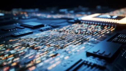 Digital Data moving on Circuit Board and CPU loop backgrounds. Computer Processing and organizing data. Abstract high tech Artificial intelligence (AI), data mining, modern computer technology surface - Powered by Adobe