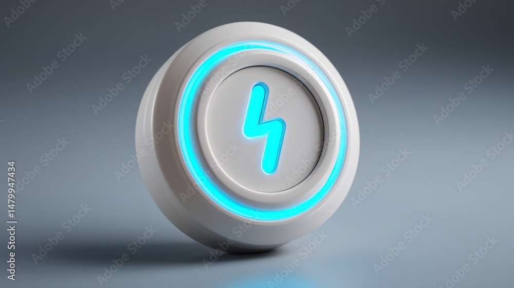 Poster soft light blue light illuminating a white button creating a sense of energy and momentum for action