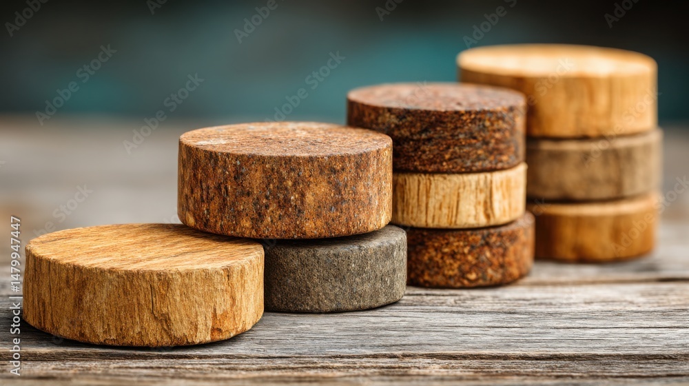 Poster neatly stacked wooden blocks displaying stability and structure representing construction and creati