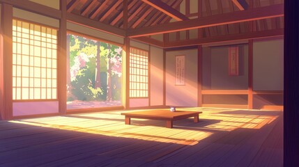 Fototapeta premium Japanese interior illustration daylight space