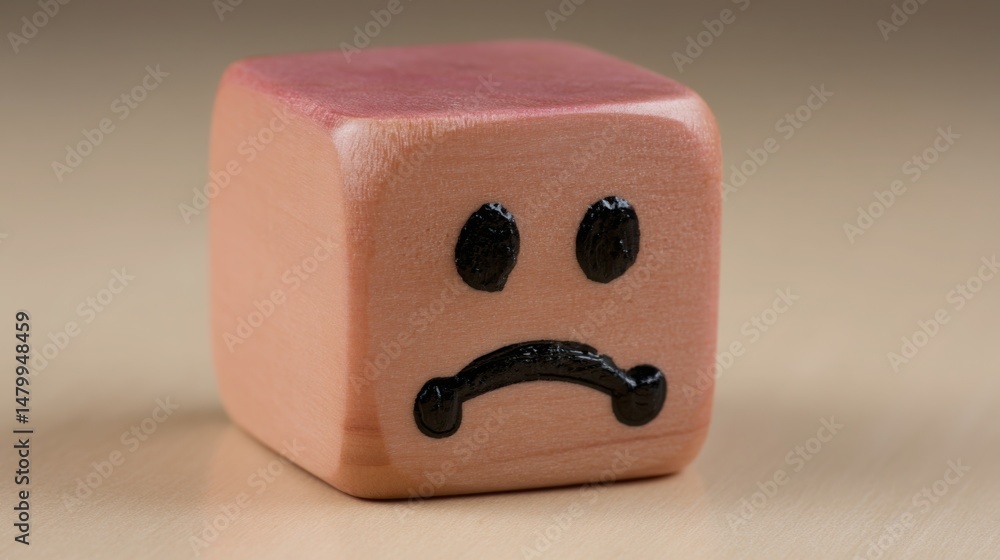 Poster a wooden block displaying a sad face representing the need to enhance experience for improved user s