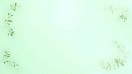 Fototapeta premium A serene light green background with subtle leaf shadows and a few delicate leaves on the sides.
