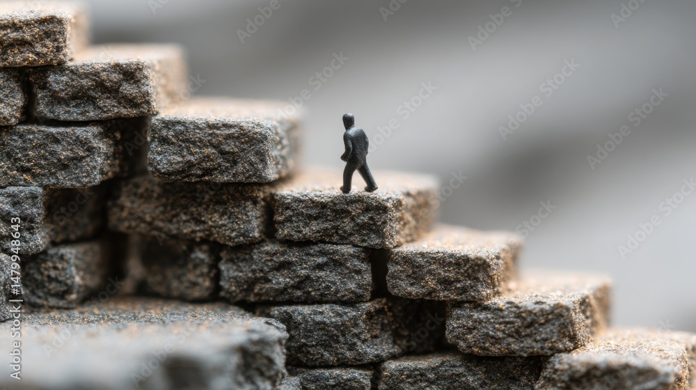 Poster miniature man standing on a pile of rocks representing the importance of escalating issues for effec