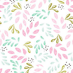 Sweet Pastel Modern Leaves Vector Seamless Pattern