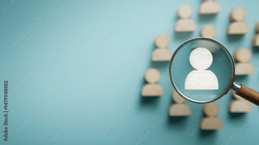 Poster person examining resources through a magnifying glass symbolizing detailed analysis and insightful a