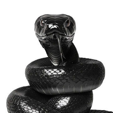 Captivating studio shot of a glossy black mamba with a visible forked tongue