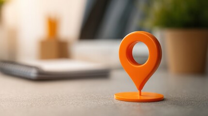 Small bright orange pin positioned on a table symbolizing market expansion into new customer zones and areas