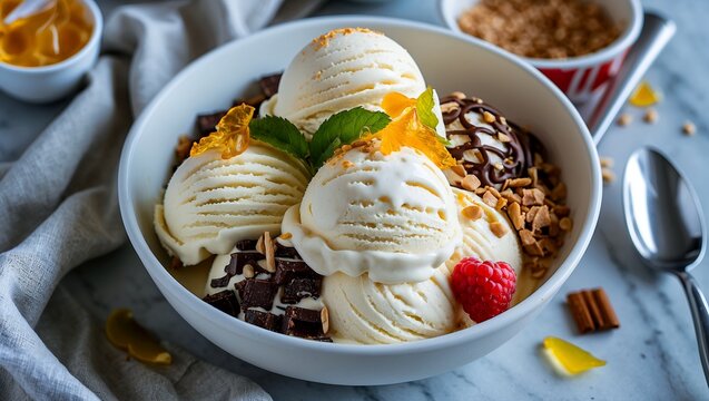 Delicious creamy vanilla ice cream with tasty mix ins