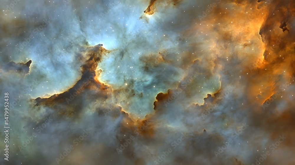 Poster colorful cosmic nebulae with complex textures and patterns.