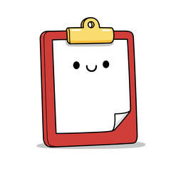 Cartoon clipboard with smiling face and blank paper for documents