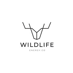 Deer head dear horn line logo design vector