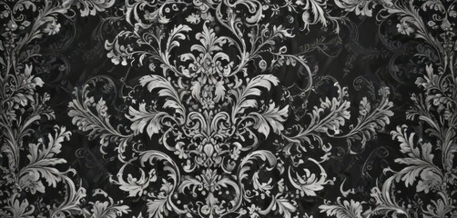 Elegant black & white damask, intricate swirls & flourishes , white, illustration, texture