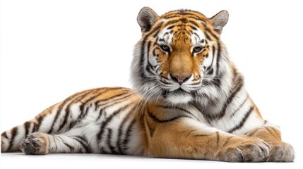 Bengal Tiger Resting Isolated on White Background Studio Shot Portrait Close Up Wildlife Conservation Endangered Species
