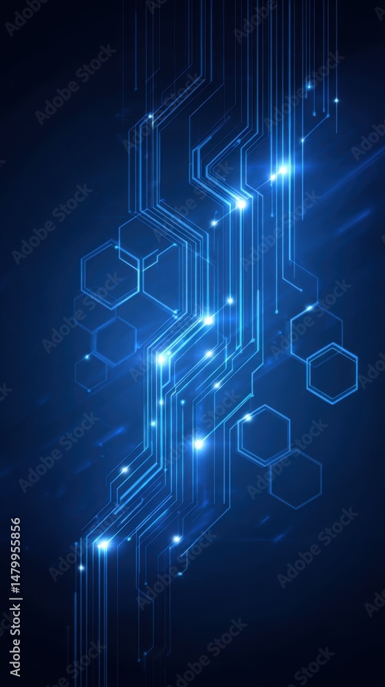 Poster futuristic technology background of glowing blue lines and hexagons abstract digital network concept