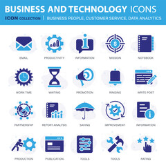Business people, customer service, analytics and organization management web icons set. Icons vector collection