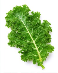 Fototapeta premium Fresh green kale leaf isolated on white background studio shot overhead view healthy eating ingredient raw food diet superfood