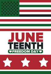 Fototapeta premium Juneteenth Independence Day. Freedom or Emancipation day. Annual american holiday, celebrated in June 19. African-American history and heritage. Poster, greeting card, banner and background. Vector