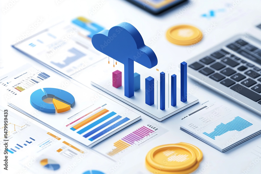 Poster cloud data analytics business intelligence reports charts graphs