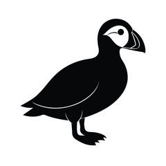 a black silhouette of a puffin bird vector art illustration.