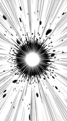 Obraz premium Abstract Explosion: A dynamic black and white illustration of a stylized explosion, showcasing energy and impact.