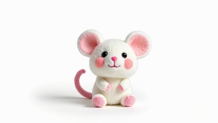 Plush mouse doll, white background, soft wool, cute design