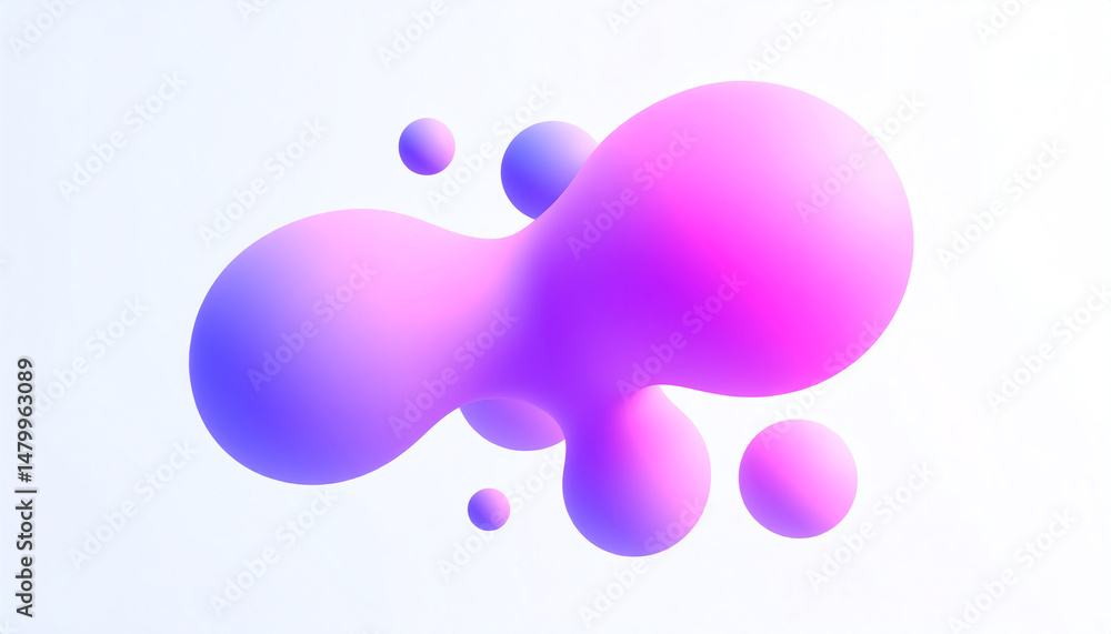 Poster abstract shapes in soft pink and purple hues float against a light background, creating a modern and
