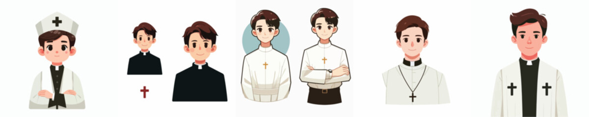 vector set of priest characters