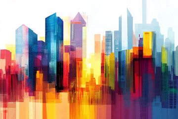 Vibrant city skyline abstract painting colorful buildings urban landscape
