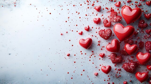 Romantic red hearts, glitter, Valentines