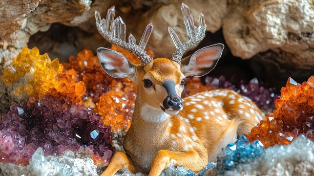 Crystal Cave Deer Relaxing Amongst Gems