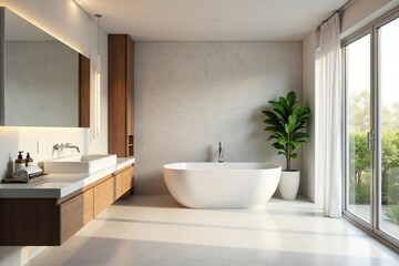 Modern bathroom with large mirror, sleek fixtures, and minimalist design Bright, clean space , design, home decor