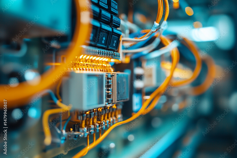 Poster close up of intricate electronic circuitry and wiring complex system