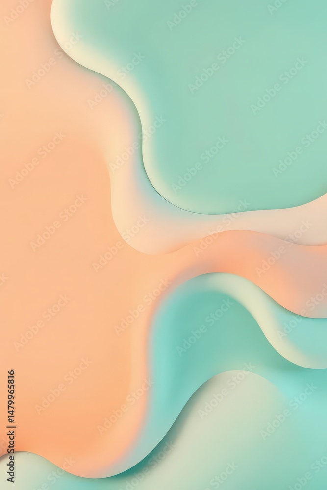 Poster abstract wave patterns blend soft peach and turquoise colors, creating a soothing visual harmony in 