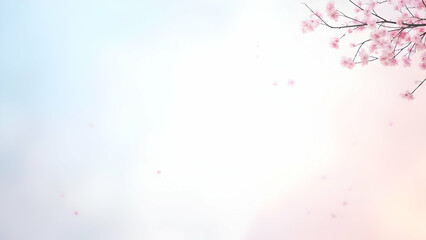 "A serene wallpaper with a gradient pastel sky background (light blue to pink), featuring thin black branches with tiny pink flowers in the top right corner. The center is left blank in a soft white 
